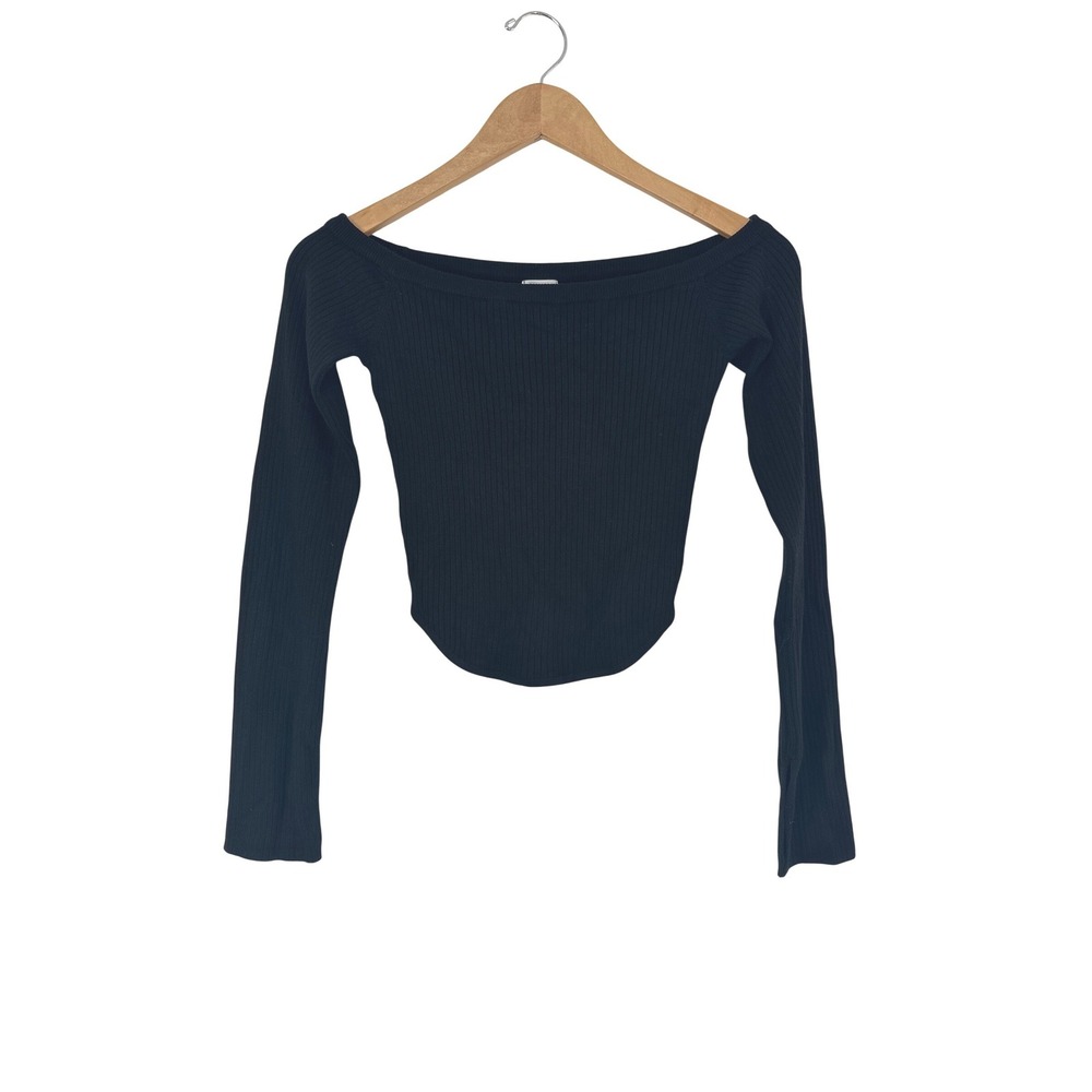 Garage Ribbed Cropped Knit Top Womens P Small Long Sleeve Black Stretch Grunge